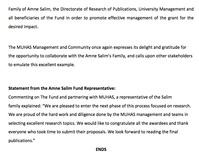 The 8 proposals for the Amne Salim Fund for COVID-19 Research will go a long way in deepening our understanding of #COVID19 in #Tanzania, save lives and provide our community with the necessary tools to protect themselves.