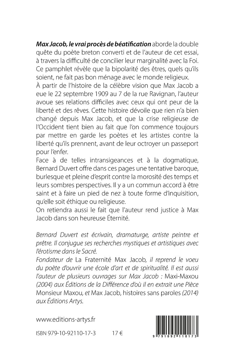 EditionsArtys's tweet photo. Les @EditionsArtys publieront le 24 février prochain le dernier ouvrage de @BernardDuvert : "Max Jacob, le vrai procès de béatification".
Cette nouvelle publication est déjà en précommande sur notre site Internet : https://t.co/7DNefrvJzT https://t.co/vXfMSrem1r
