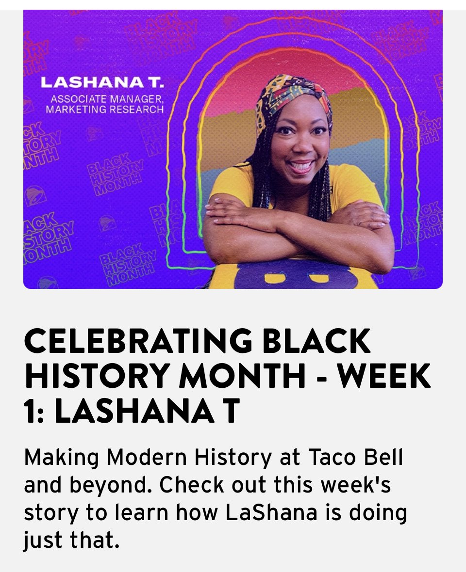 ShanaDeeSings's tweet photo. Check out my feature story on Taco Bellโs website featuring my song #ABCShuffle! #BlackHistoryMonth #ShanaDeeSings @tacobell https://t.co/DsTqlDNxVh https://t.co/vU3nTpWCs9