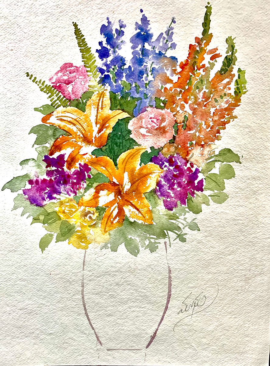 ProfMKay's tweet photo. Loose watercolour worked on Indian handmade paper.. the rough texture and the surface has allowed the pigment to stay fresh without losing the saturation. Must try out large compositions to check the bold washes &amp; wet on wet effects! 
#PaperTrial
#Watercolour https://t.co/BnOJrNGKyv