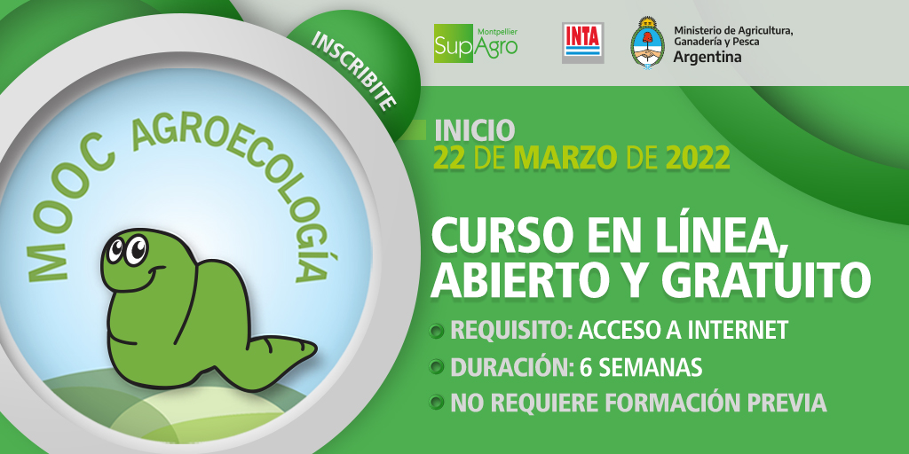 intaprocadis's tweet photo. ❗️Abierta la inscripción - MOOC Agroecología 2022

Comienza: 22 de marzo | hasta el 6 de mayo
Modalidad: Virtual a través del campus de PROCADIS
Inscripción: https://t.co/HhiZlxuR1w
Más información: https://t.co/AECgpDgmPw

Dudas: soportemooc@inta.gob.ar

#PROCADIS #MOOCAE https://t.co/b9IaUVdGxL