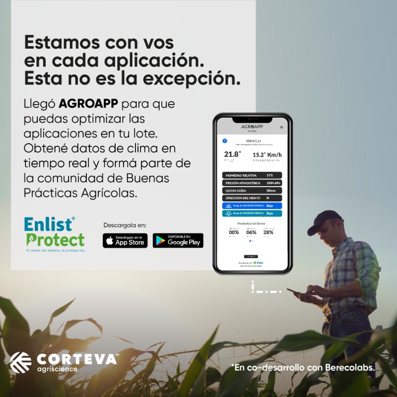 CortevaARG's tweet photo. Conocé @AgroApp_ARG el primer sistema a nivel nacional de trazabilidad de prácticas agrícolas que se basa en datos locales, brindando un pronóstico del clima con una red de datos medidos en tiempo real. 

📲 Disponible para Android y iOS.