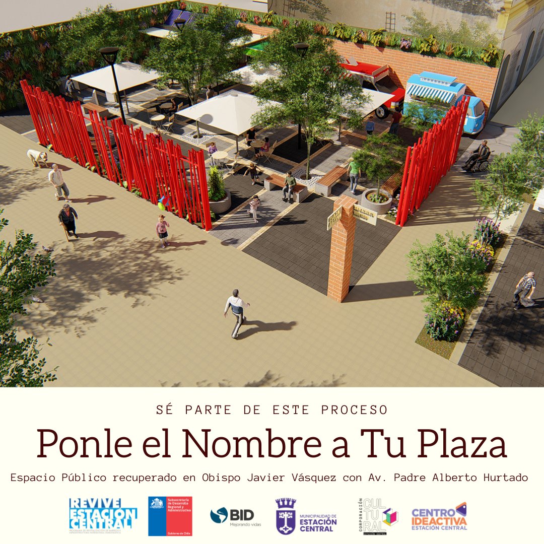 Estamos construyendo un nuevo espacio público en O. J. Vásquez con Av. P. A. Hurtado y queremos que seas parte de este proceso, por eso #PonleElNombreATuPlaza🌳😀👉bit.ly/3g2tJ93. Proyecto "Habilitación Plaza Urbana Activa" del <a href="/RevivEstacion/">Revive Estación Central</a> y financiado por <a href="/laSUBDERE/">Subdere</a>