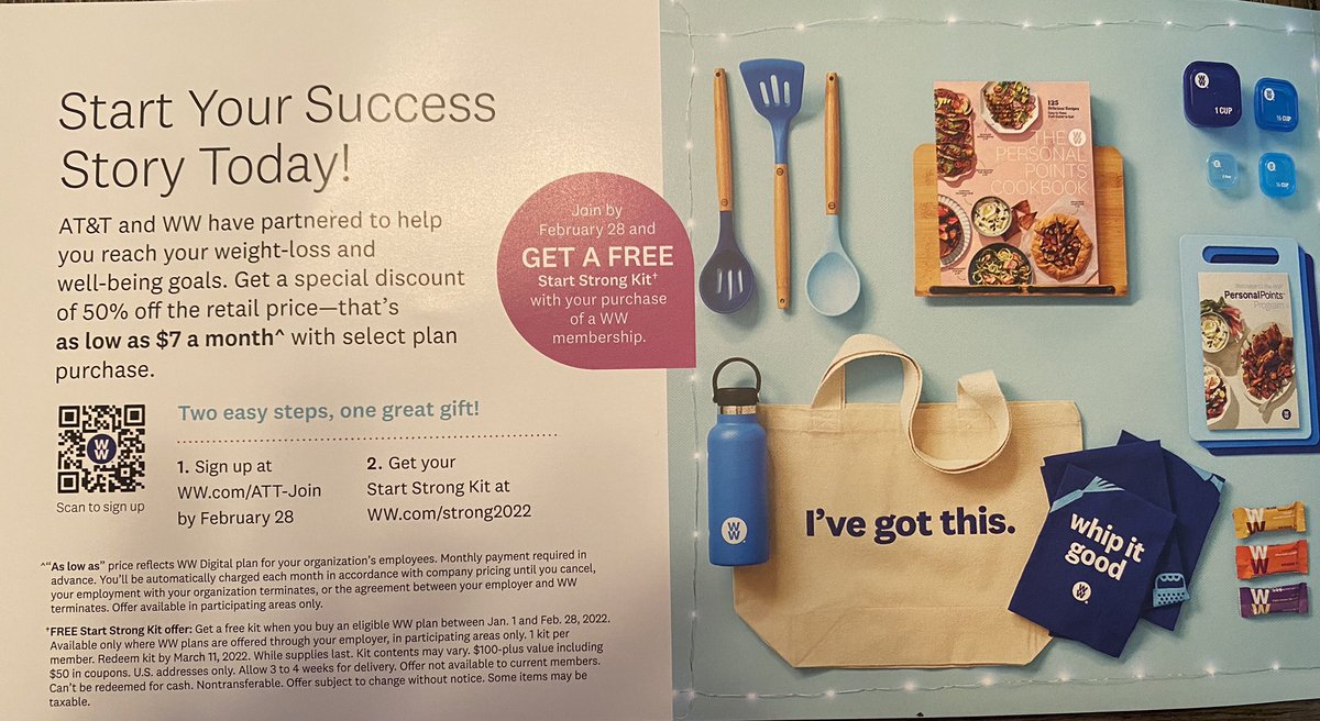 Did you know we get a discount for Weight Watchers Digital?
Click the link to sign up for just $7 a month!
Plus if you sign up before 2/28/22 you get a free Start Strong Kit! Just follow the 2 steps below 😊
 
AT&amp;T | WW USA (weightwatchers.com)
#WeGotYourBackOffice