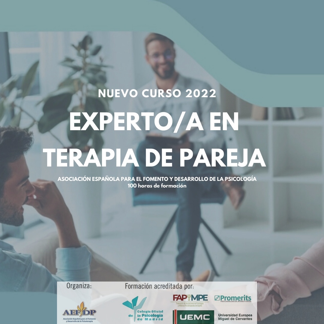 Aefdp_Psico's tweet photo. 🔴Experto en Terapia de Pareja

➡️El curso aborda las herramientas terapéuticas necesarias para trabajar los problemas de las #parejas desde una perspectiva sistémico-constructivista, psicodinámica, psicodramática, de tercera generación, y cognitivo-conductuales integradoras. https://t.co/BibFwo28M5
