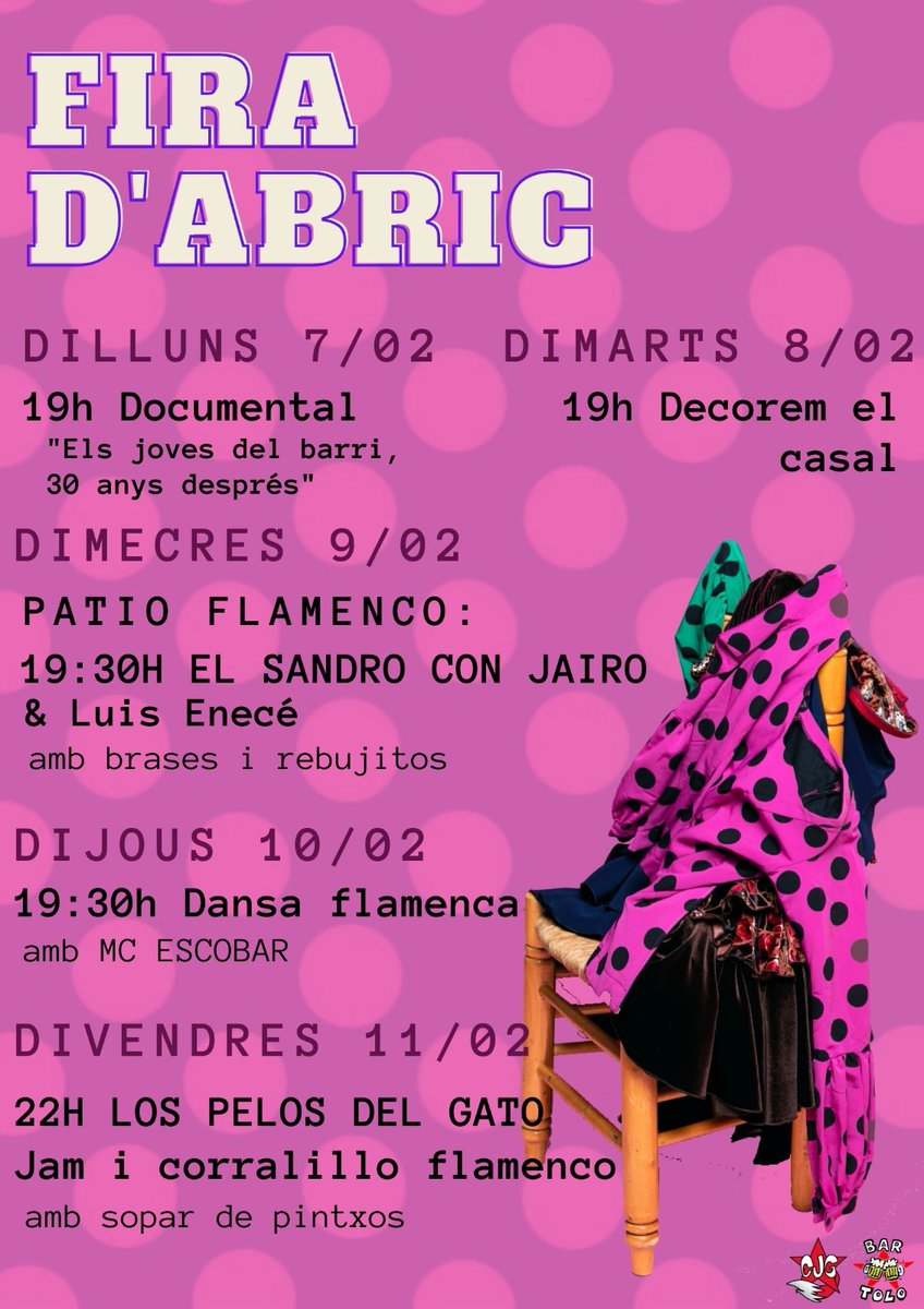 Bcn_NouBarris's tweet photo. Un any més, el @CJGuineueta es posa #flamenc amb la Fira d'Abric! Hi haurà projeccions, decoració i molta música, amb actuacions com @ElSandroMusic o #LosPelosDelGato. 

💃 Del 7 a l'11 de febrer. Entrada gratuïta. #Guineueta #NouBarris https://t.co/QaXOL4f0Y3