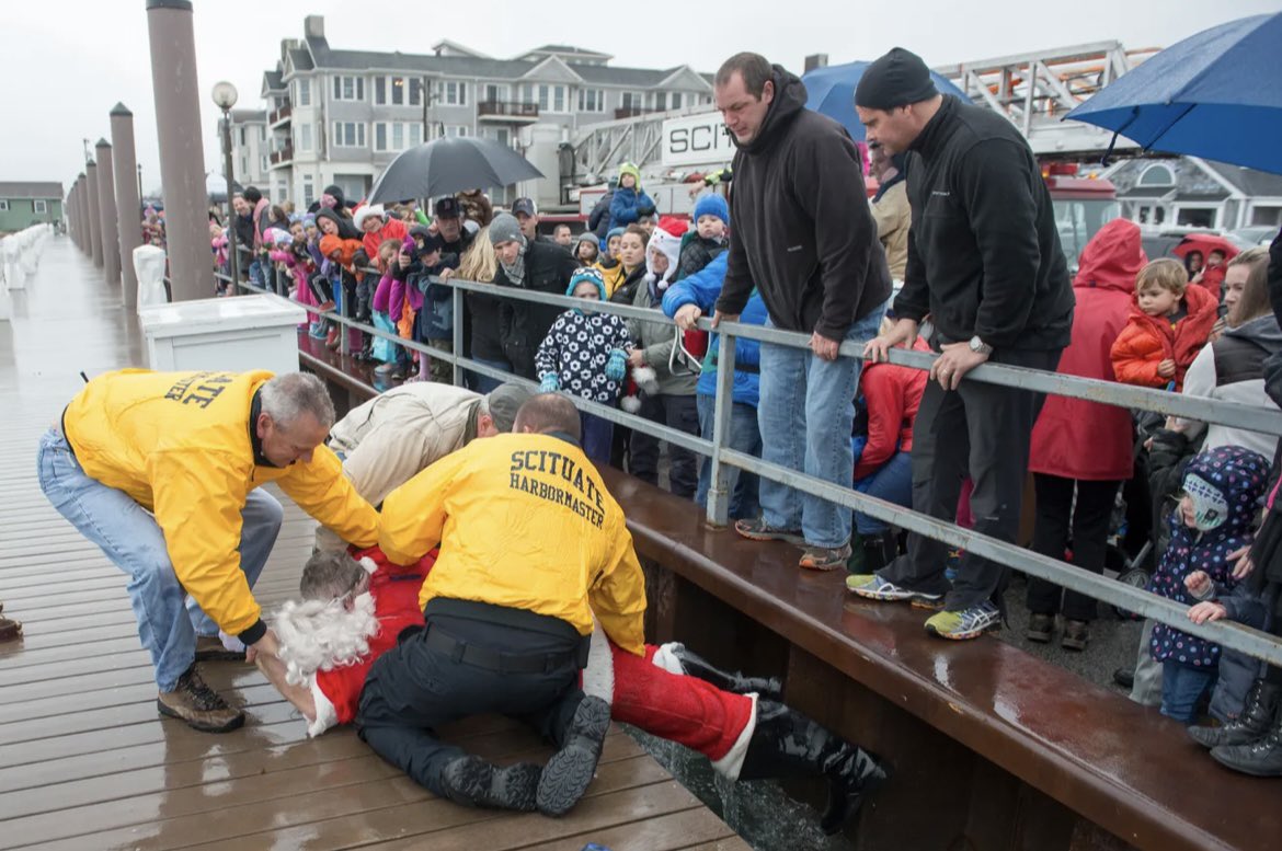 Fondly remembering the Christmas in my seaside hometown when the meet and greet Santa fell into the ocean and had to be rescued by the harbormaster in front of hundreds of children