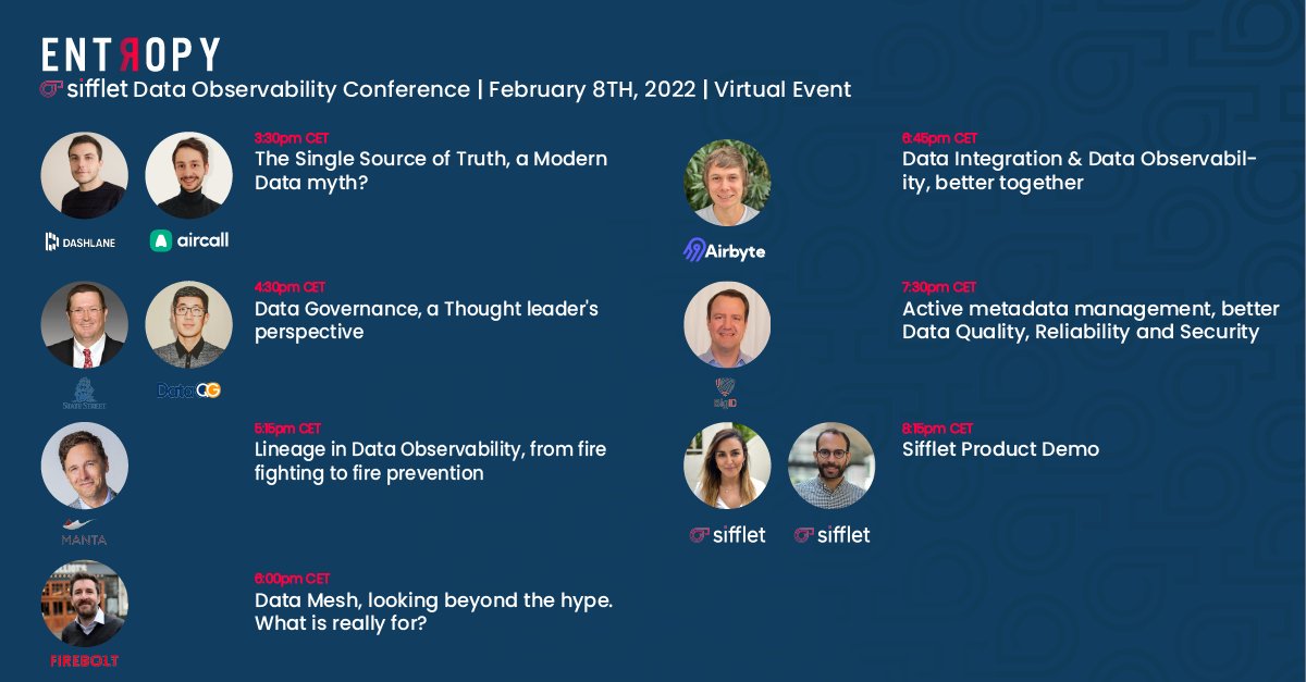 Siffletdata's tweet image. 🎉 ENTROPY Agenda 🎉

Register here: lnkd.in/eUTKF8Zy
#dataobservability #dataengineering #entropy2022