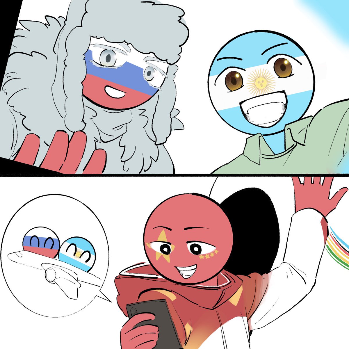 killinganger's tweet photo. They are coming together

#CountryHumans 
#countryhumansrussia 
#countryhumanschina 
#countryhumansargentina https://t.co/8B9F5TIp9x