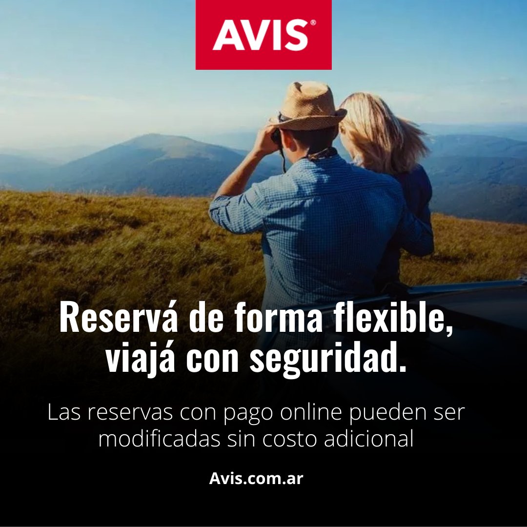 AvisArgentina's tweet photo. ¿Sabías que en todas las #oficinas #Avis de #Argentina podés reservar de forma flexible? Viaja con #seguridad. Tu reserva puede ser #modificada #sincosto #adicional. Mas información: https://t.co/wINUZJ7aM9 https://t.co/COm31LwPoU
