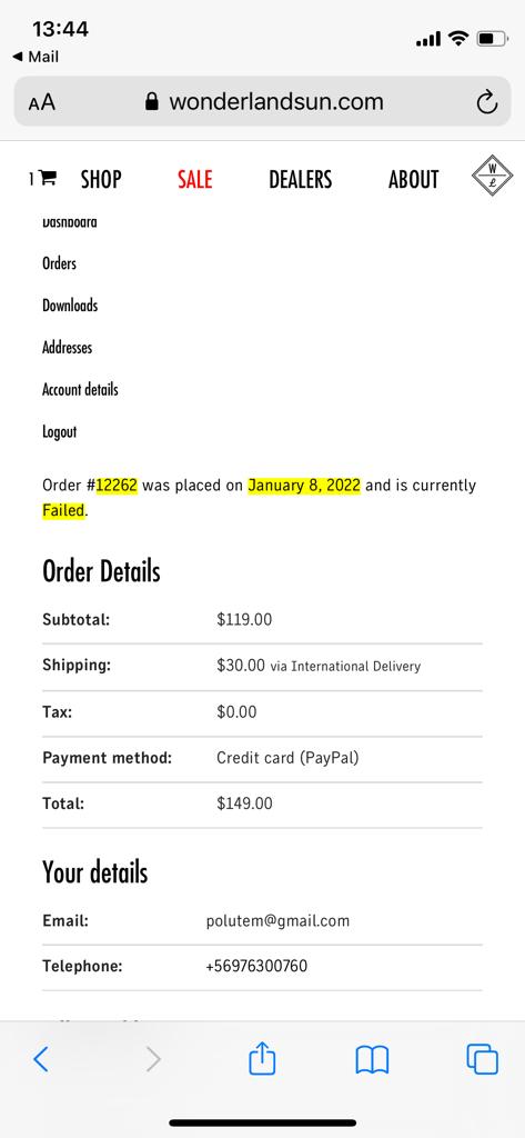 bigheadmotion's tweet photo. @wonderlandsun I'm trying to reach you, I have some trouble with order #12262, could you help me? Where are my glasses? Screenshot attached. Clearly, it says that's "failed". I need to track them!
#help #Glasses #wonderlandsun #customersupport #customerexperience #sunny #Chile https://t.co/wh6vWGJYKD