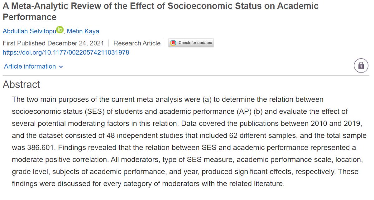 JournalofEd's tweet image. Interested in learning about the relationship between socioeconomic status and academic performance? Check out this study by @a_selvitopu and 
@metinkaya439 @Universitekmu @Bayburtedu to learn more!