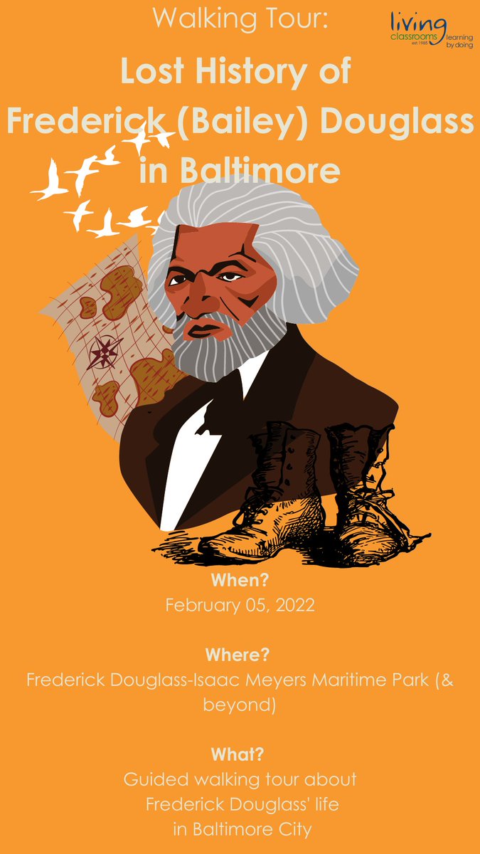 Reminder to Baltimoreans who want to learn more about Black History this month, The Frederick Bailey Douglass Tour is this Saturday! It is family friendly (dogs included) and begins at the Maritime Park on Thames Street at 9 am. Click the link in our bio to access tickets.