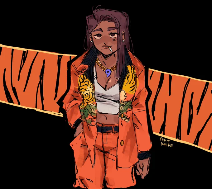 mia in the tiger's suit 