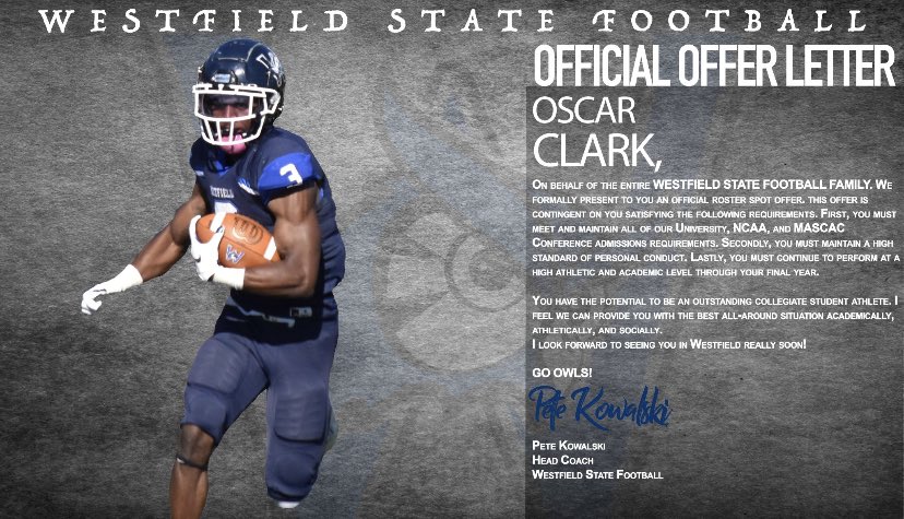 Oscar Clark (@oscarclark777) on Twitter photo Proud to have received my third offer from Westfield state! Thank you <a href="/CoachLett10/">Dan Letteriello</a> <a href="/1Coachko/">Pete Kowalski</a> for the opportunity! Proud to have received my third offer from Westfield state! Thank you <a href="/CoachLett10/">Dan Letteriello</a> <a href="/1Coachko/">Pete Kowalski</a> for the opportunity!
