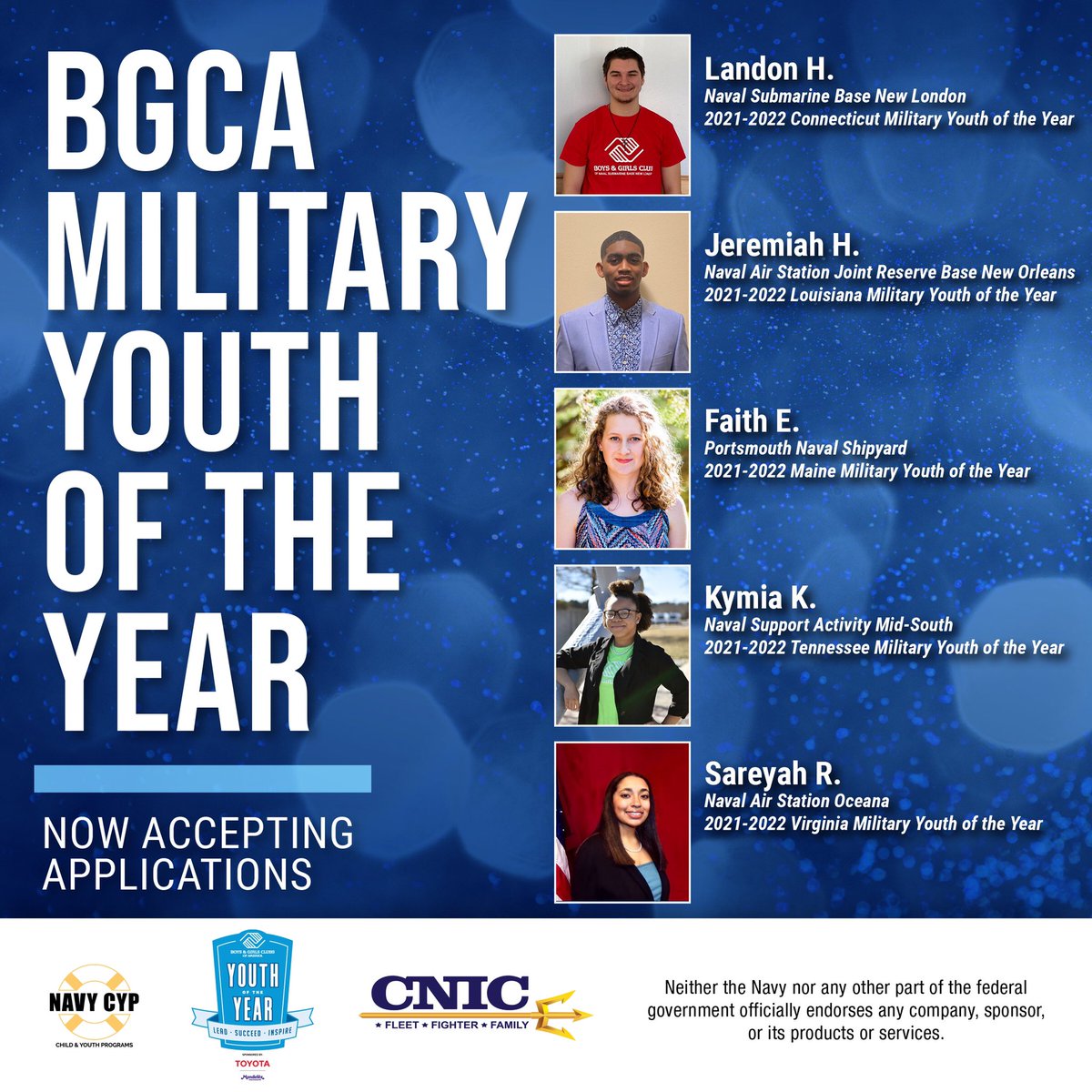 With the start of a new year, means another year of @BGCA_Clubs Military Youth of the Year! MYOYs speak about what matters to them, advocate for their community, interact with celebrities, and receive college scholarships! Contact your Navy Youth Center for details! #MYOY #GoNavy