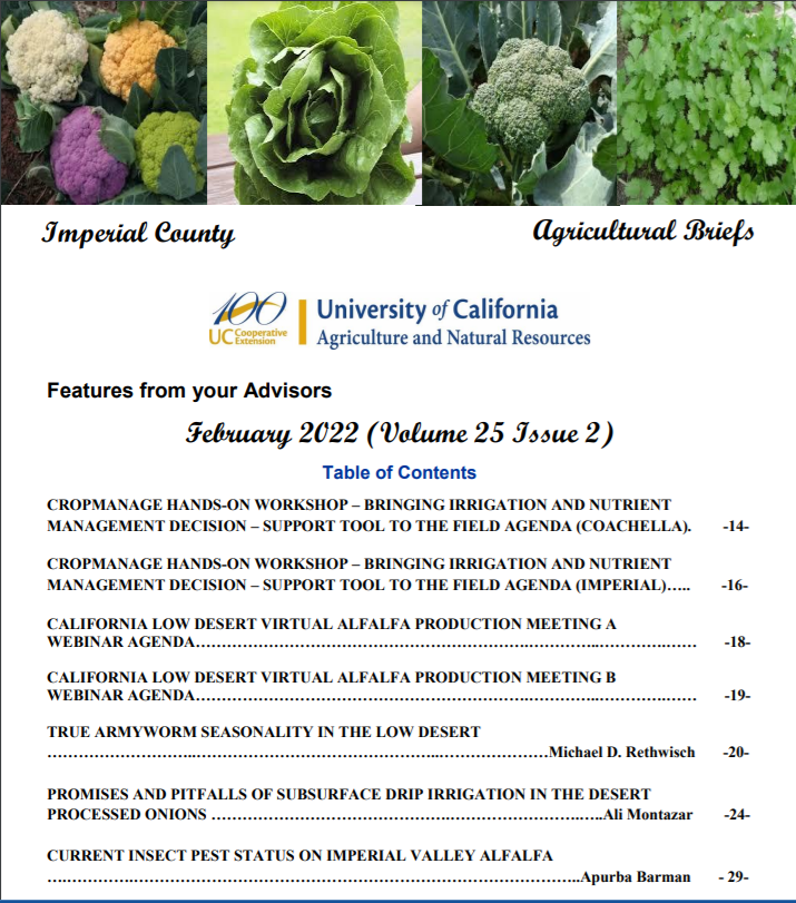 UCCE_Imperial's tweet photo. Our Ag Brief newsletter is available online. Please find out about upcoming workshops, #InsectPest, #Irrigation, and other topics relevant to Low Desert
https://t.co/43RrSgtBuY https://t.co/0phxEVsG4w