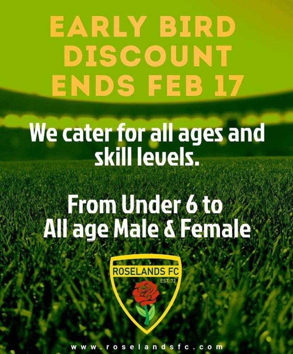 Registeristrations are now open. Register Online ⚽️, Don't miss the Early Bird ⏰️ Discount. #roselandsfc #soccer

registration.dribl.com/signin/10