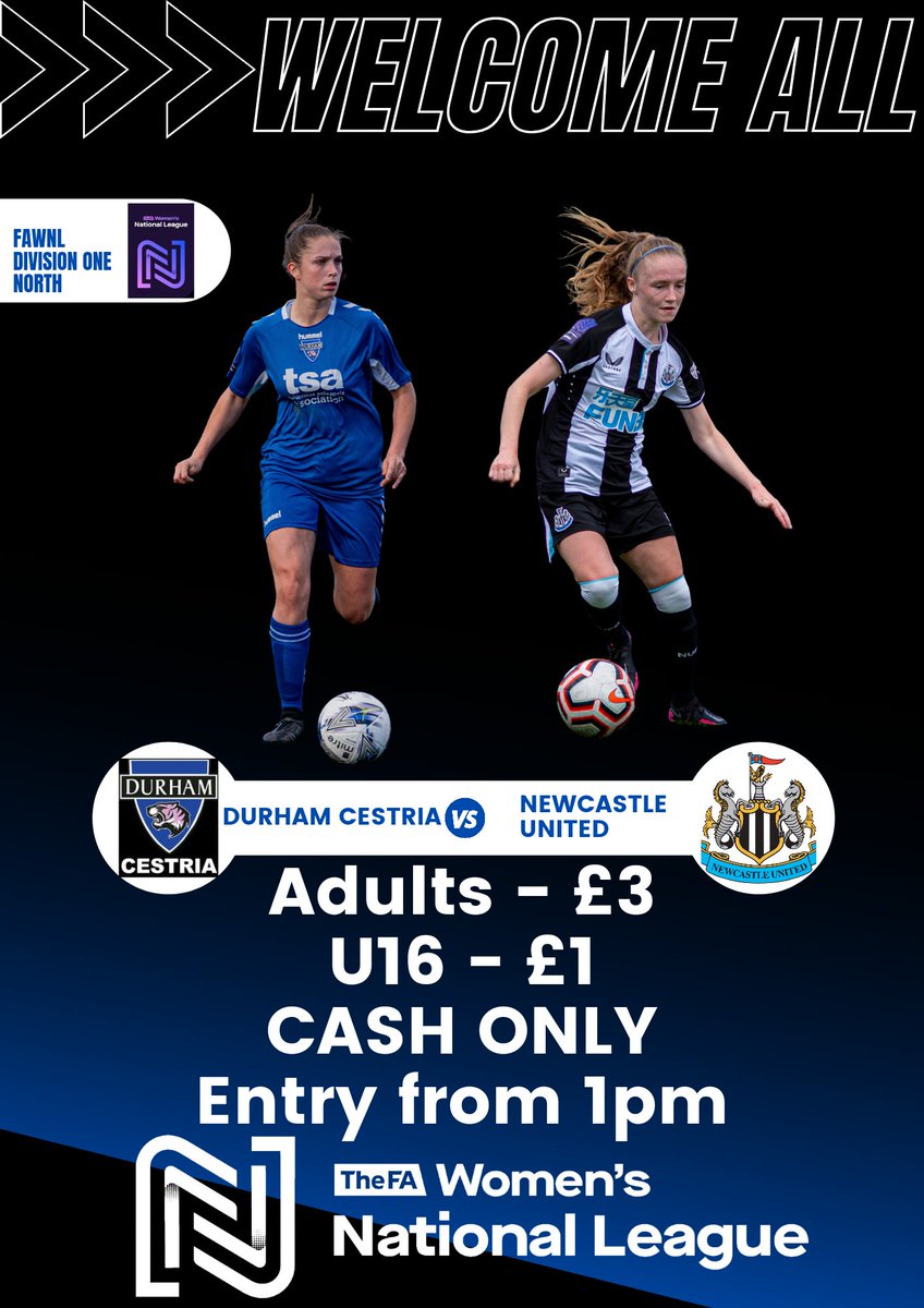 📢 3️⃣ days to go! 📢

As we move on from our midweek win we look ahead to another derby game as we host <a href="/NUFCWomen/">Newcastle United Women</a> on Sunday.

📆 Sunday 6th Feb
🏟 Maiden Castle, DH1 3SE
⚽️ 2.00PM
🎫 £3 ADULTS, £1 U16s CASH ONLY PLEASE
📱 Live twitter updates
⏰️ ENTRY FROM 1PM

#UTD