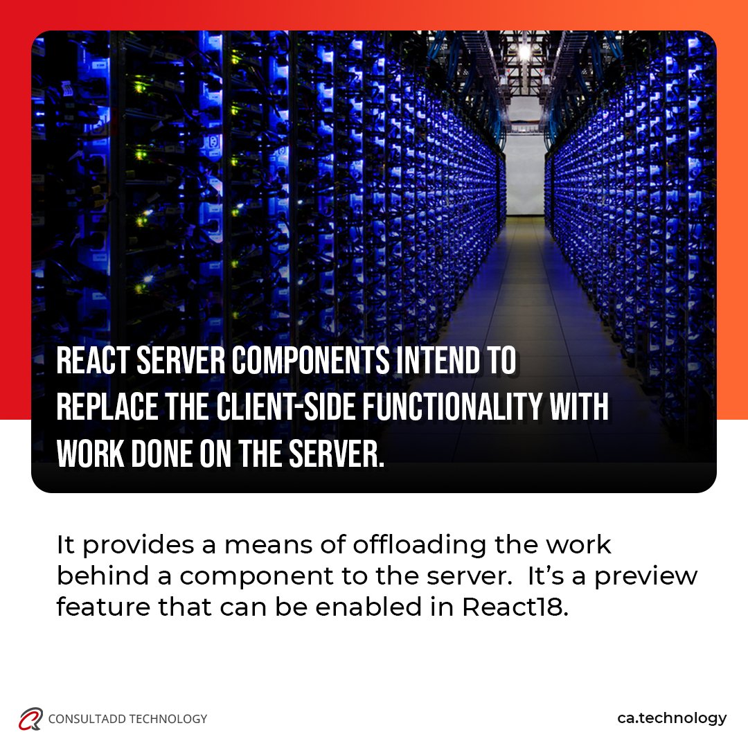 consultaddtech's tweet photo. React Server Components improves the user experience of the application by pairing the best parts of server-rendering with client-side interactivity.

#React #JavaScript #ReactServerComponents #AmazonWebServices #ITConsulting #Java #SoftwareDevelopment #Python #DevOps https://t.co/Di8Ve39ctH