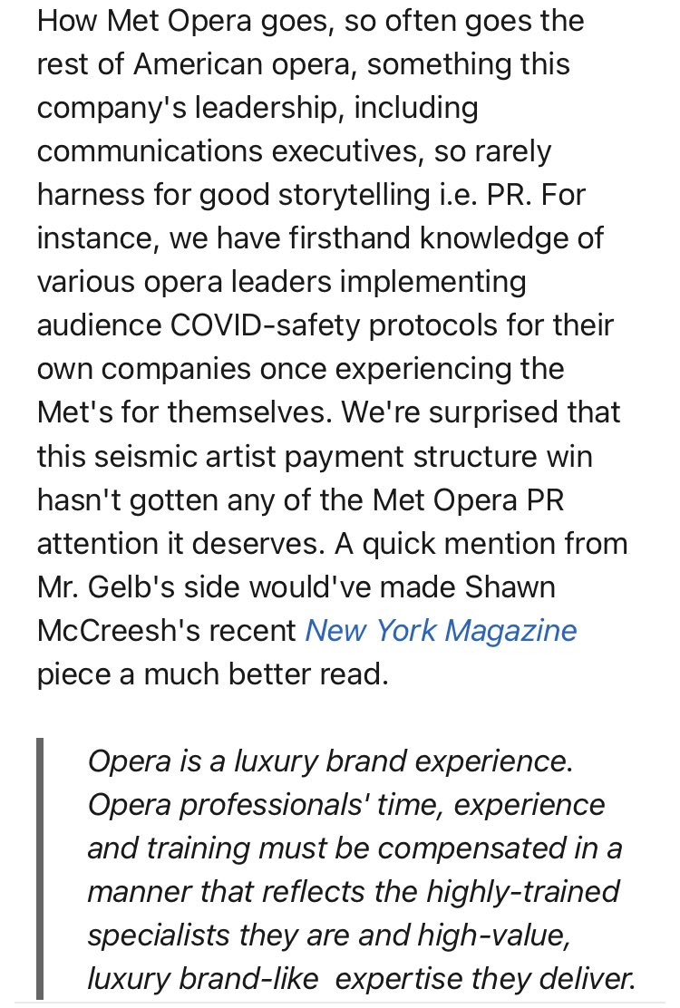 operainnovation's tweet photo. We're surprised this seismic @AGMusicalArtist artist/soloist payment structure win hasn't rec’d the @MetOpera PR attn it deserves. A quick mention from Mr. Gelb would've made @ShawnMcCreesh’s @NYMag piece a much better read. 🎶✨🤷🏻♂️ What #operainnovation #opera2point0 look like. https://t.co/eFUGYaTZUl