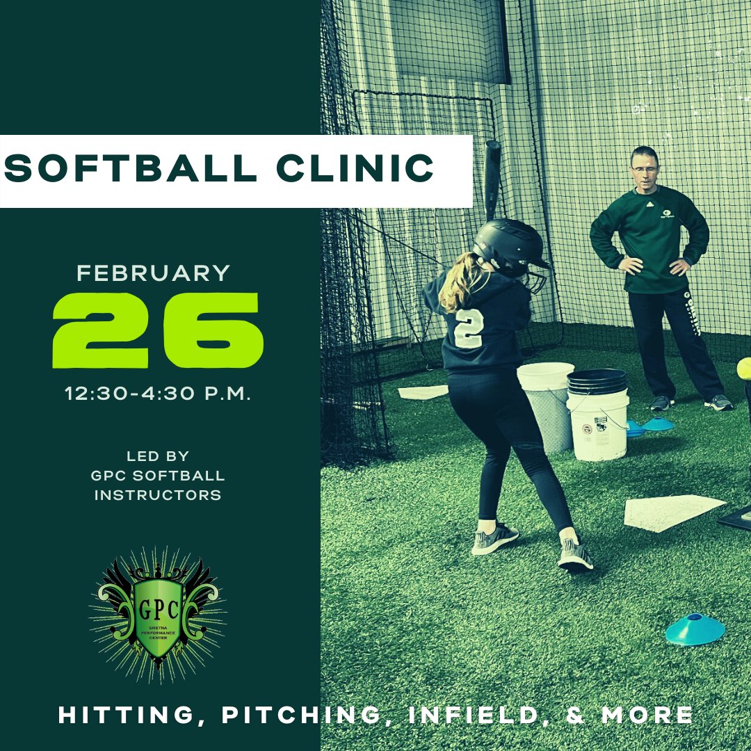 GretnaPerformnc's tweet photo. SOFTBALL!!! Mark your calendars for GPC's own Softball Clinic. Details coming soon, be sure to follow us to get updates. #GPCWay #SoftballClinic https://t.co/NSMfbxhrC8