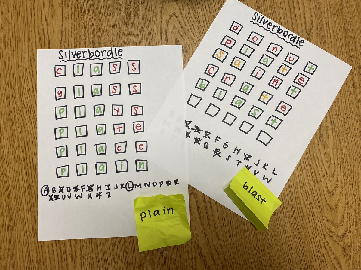 Presenting…Silverbordle! Don’t think I’ll be getting an offer from The NY Times any time soon, but my students LOVED it! It sparked so many discussions about vowel sounds, blends, and many other phonics skills. (I wrote the word on a sticky note to help me with the colors 😂)