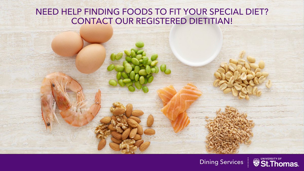 Did you know there's a Registered Dietitian on the Dining Services staff? Jeanine Cormican, R.D. can assist any student needing help to find foods on campus to fit their diet. Visit the Dining Services website for more information: stthomas.edu/dining/dietary…
