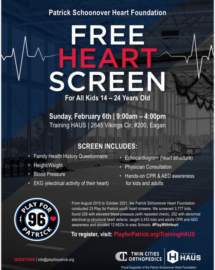 Register today for the upcoming <a href="/playforpatrick/">Play For Patrick</a> free heart screening event at <a href="/thetrainingHAUS/">Training HAUS</a> on 2.6.22
playforpatrick.org/TrainingHAUS

We are honored to have a fleet of commercial air purifiers deployed onsite to bring medical-grade, clean air to the event.