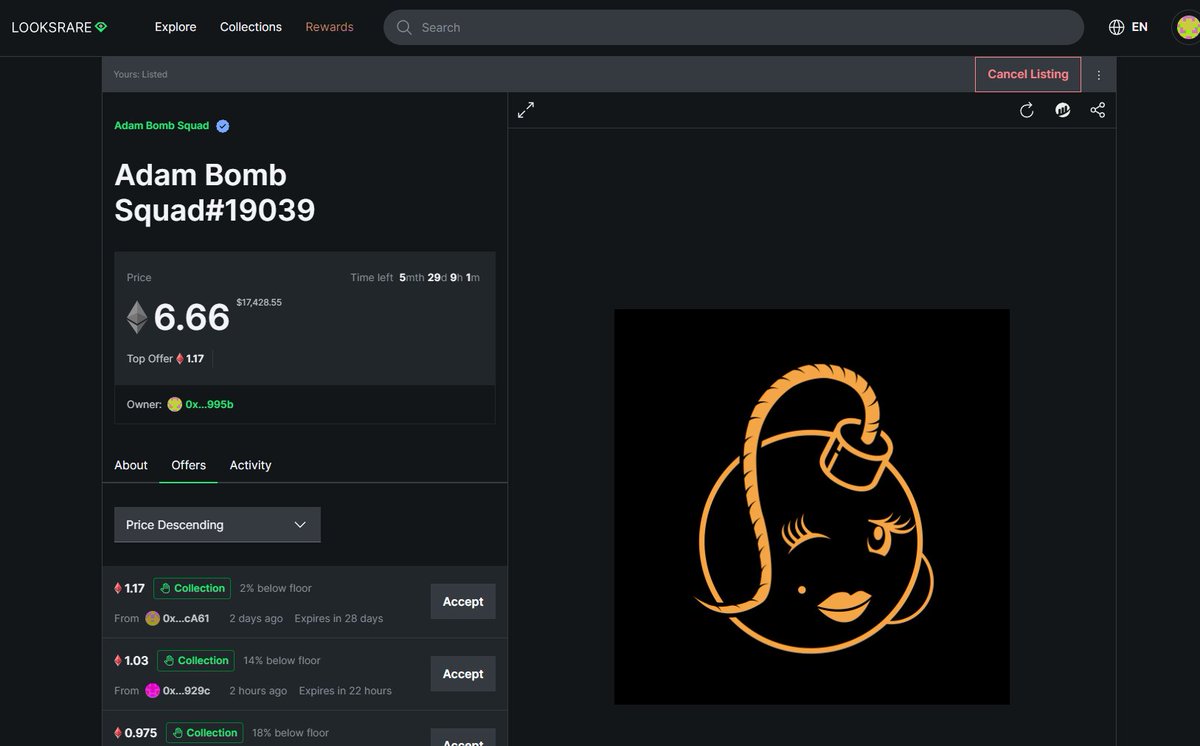 MadamBombSquad's tweet image. this Madam and Controlling access to this account for 6.66ETH on @LooksRareNFT looksrare.org/collections/0x… $looks
