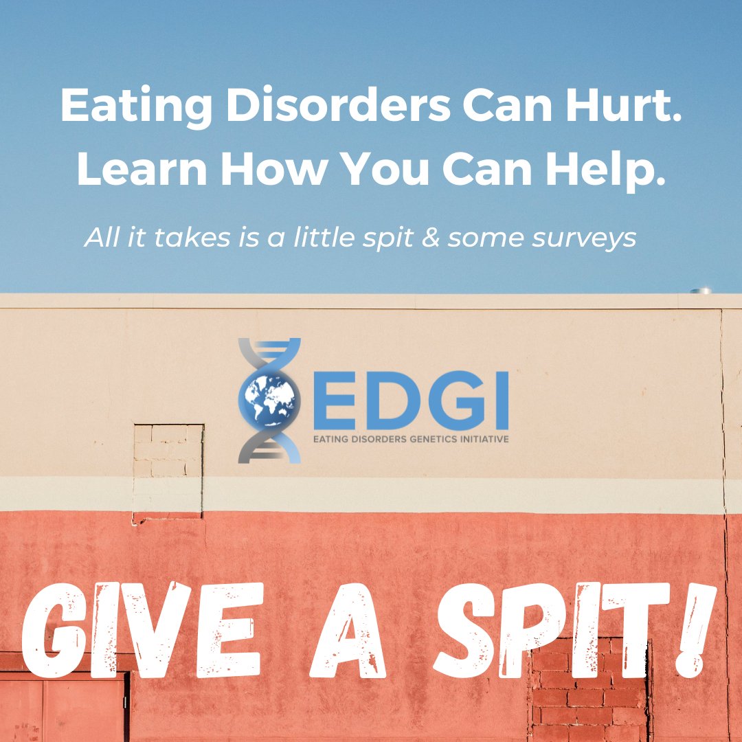 Calling on people with and without a history of an #eatingdisorder. Help us work toward a brighter future with better treatments. All it takes is a little spit & some surveys. Give a Spit! 💦