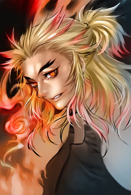 霞空さんがTwitterに投稿した煉獄杏寿郎(鬼滅の刃)のイラスト。