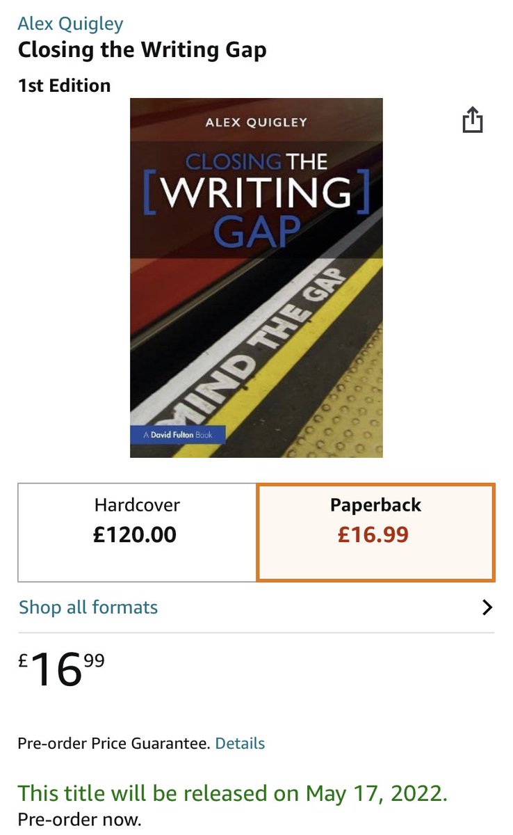 I’m delighted to share that my new book, ‘Closing the Writing Gap’ is now available to pre-order from Amazon - complete with snazzy new cover: 

amzn.to/3IXMp6g