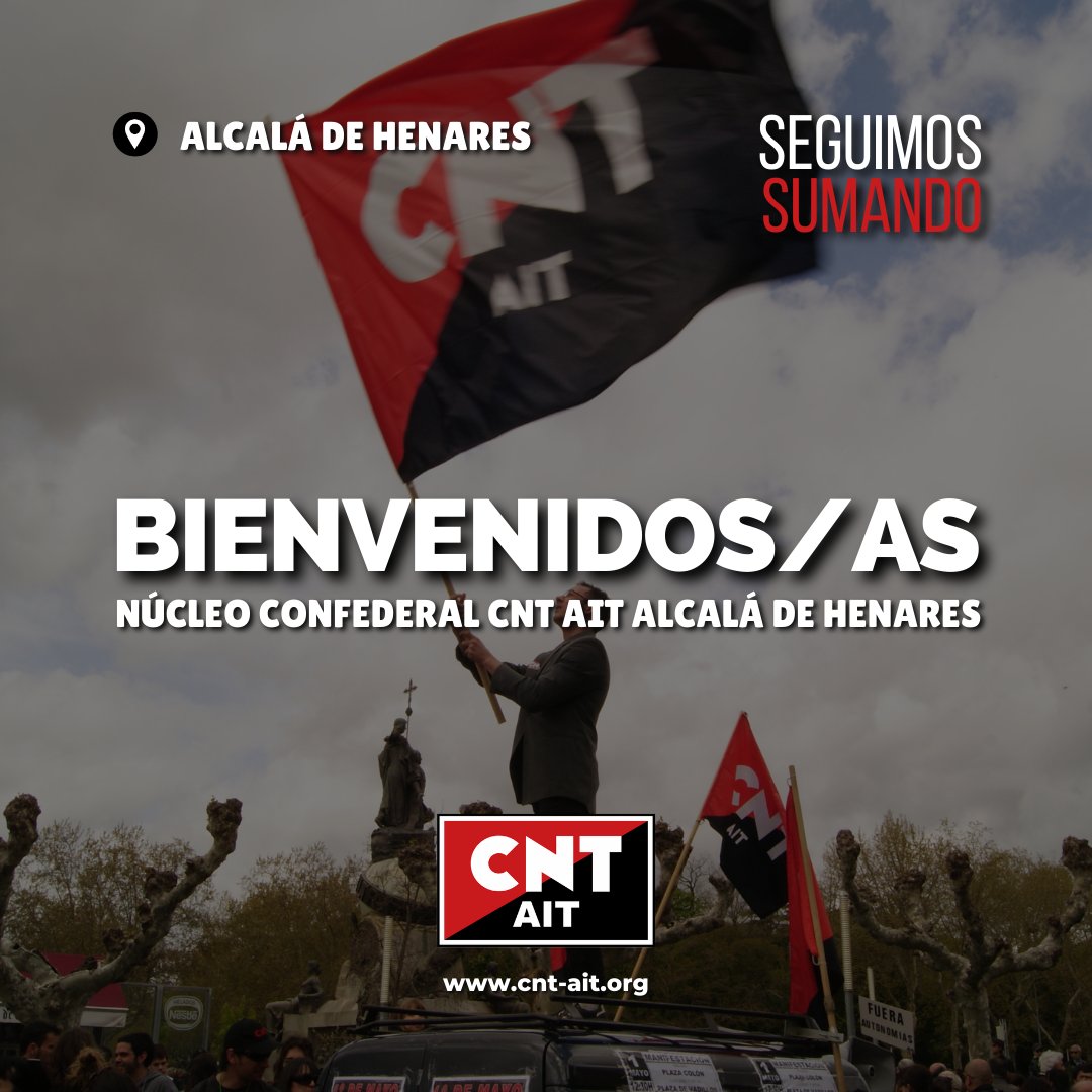 #Madrid ‼️ Nace el Núcleo Confederal de Alcalá de Henares de la CNT AIT. 🔴 alcala.cntmadrid.org ⚫ alcala@cntmadrid.org Si vives en Alcalá de Henares, aquí está tu anarcosindicato. #solidaridad #apoyomutuo #acciondirecta #IWA @IWAAIT