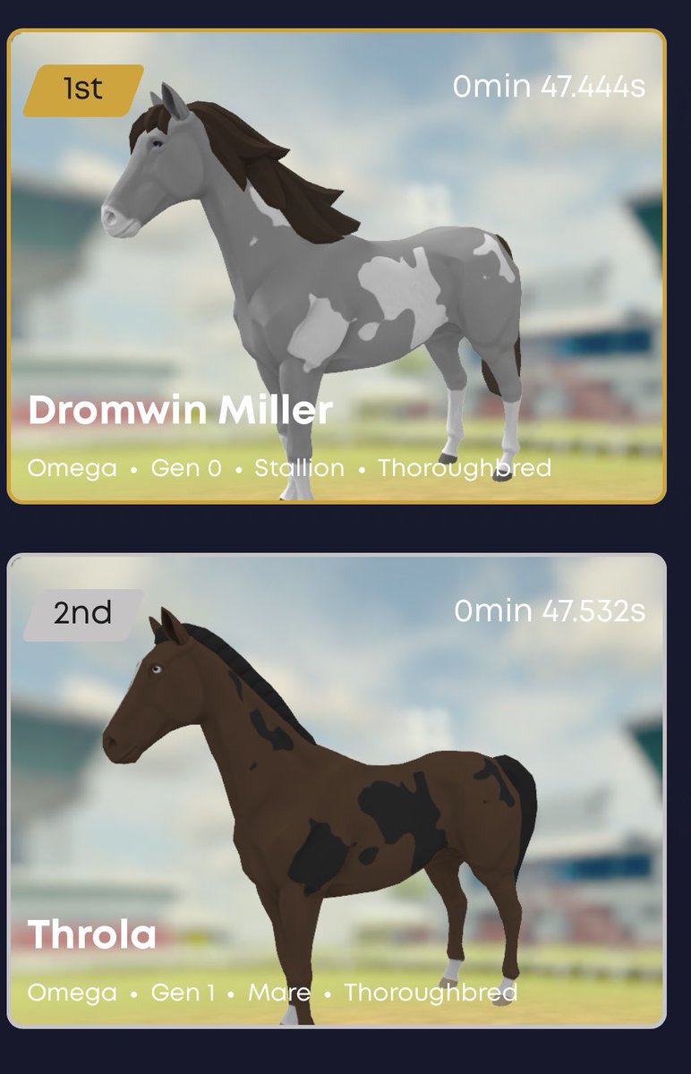 Cryptoclearanc2's tweet image. Proud father/daughter moment. Finished first and second our first time racing together. Thanks for the memories @DeRaceNFT!

#DERCArmy_Racing_Teams
#MetaSport_Of_Kings #DeRace viewer.derace.com/races/Du3DsaWj…