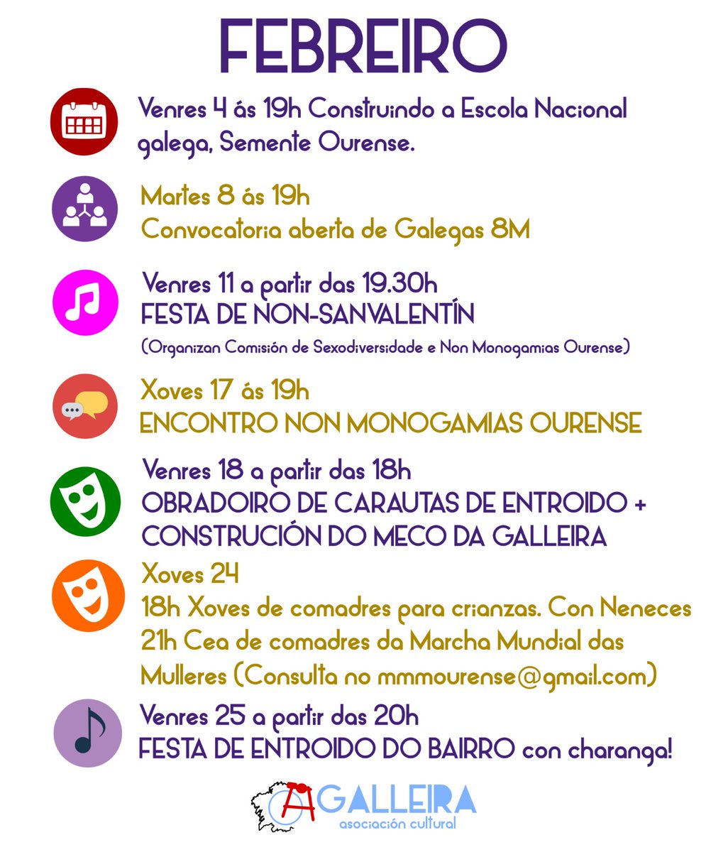 E aqui chega o calendario de Febreiro e con él o ENTROIDO!!! Temos unha chea de cousas para todos os públicos, pasádevos polas que poidades, mercade camisolas, colaborade consumindo no balcón e facédevos socias do Centro Social porque #OCentroSocialMola!!!