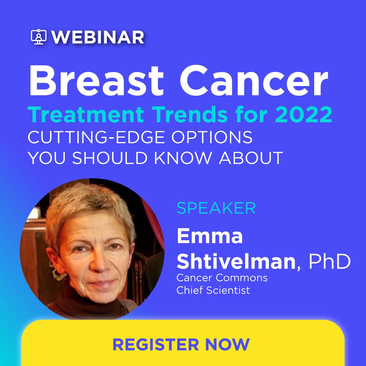 We invite everyone to join our beloved chief scientist Emma Shtivelman, PhD, for a March 2 webinar on the latest, cutting-edge trends in advanced #BreastCancer treatment, in conversation w/ <a href="/glundberg/">george lundberg</a>: us02web.zoom.us/webinar/regist… #metastaticbreastcancer #BCSM #bccww