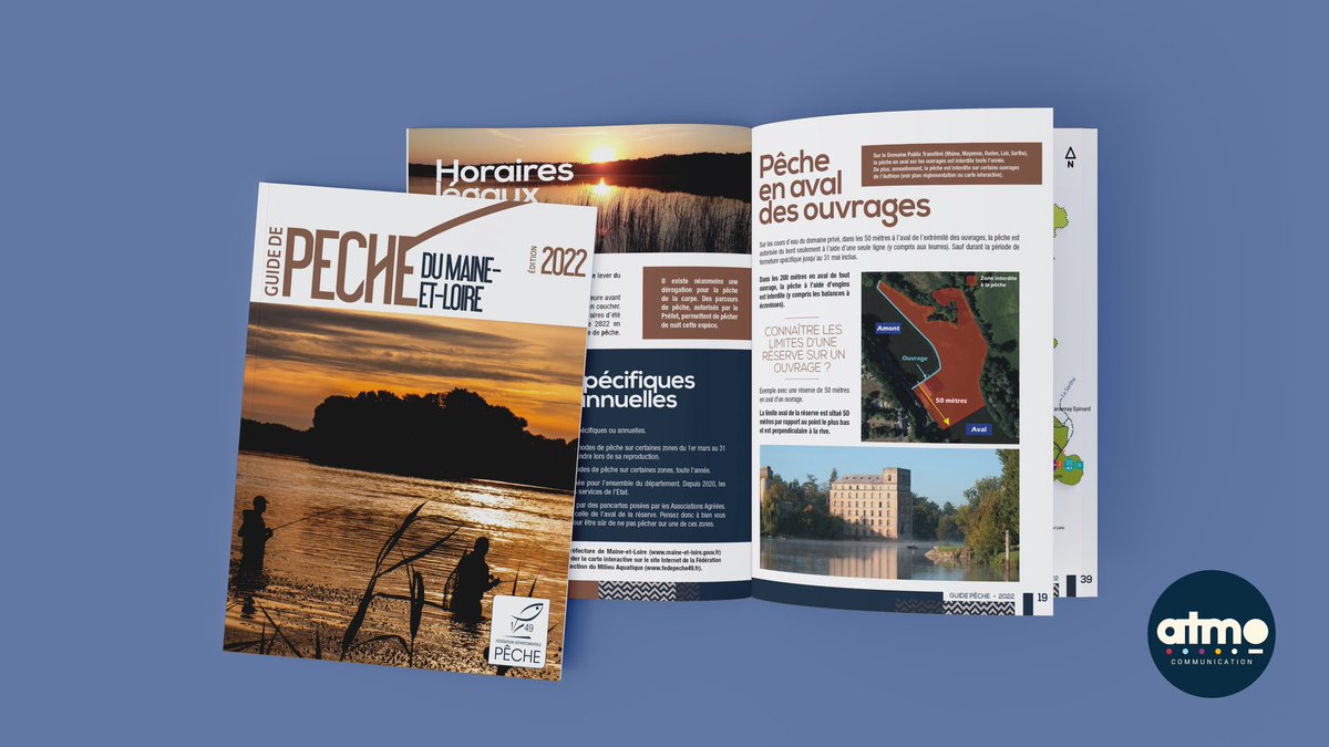 [ATMO'REALISATION]
Depuis 7 ans l'agence réalise le guide de pêche du Maine et Loire 🎣
Un ouvrage pratique et informatif pour tout savoir sur les meilleurs spots de pêche du 49. 
#print #communication #peche #angers