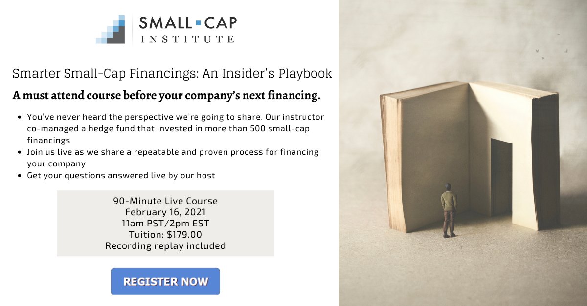 Want to hear the insider playbook for small-cap financings? There's a class for that. Open to anyone, including investors, interested in the ways in which companies raise capital. Reg: on.zoom.us/ev/AApWyWBBGHt…
