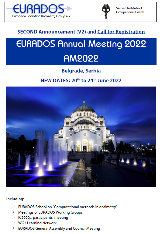 eurados's tweet photo. EURADOS AM2022: Belgrade, 20-23 June 2022

Registration for the delayed Annual Meeting is now open:  https://t.co/IiT7LGHSJT

Features: 15th EURADOS SCHOOL 
Computational Methods in Dosimetry 
State of the Art and Emerging Developments https://t.co/AHJAFNj2qA