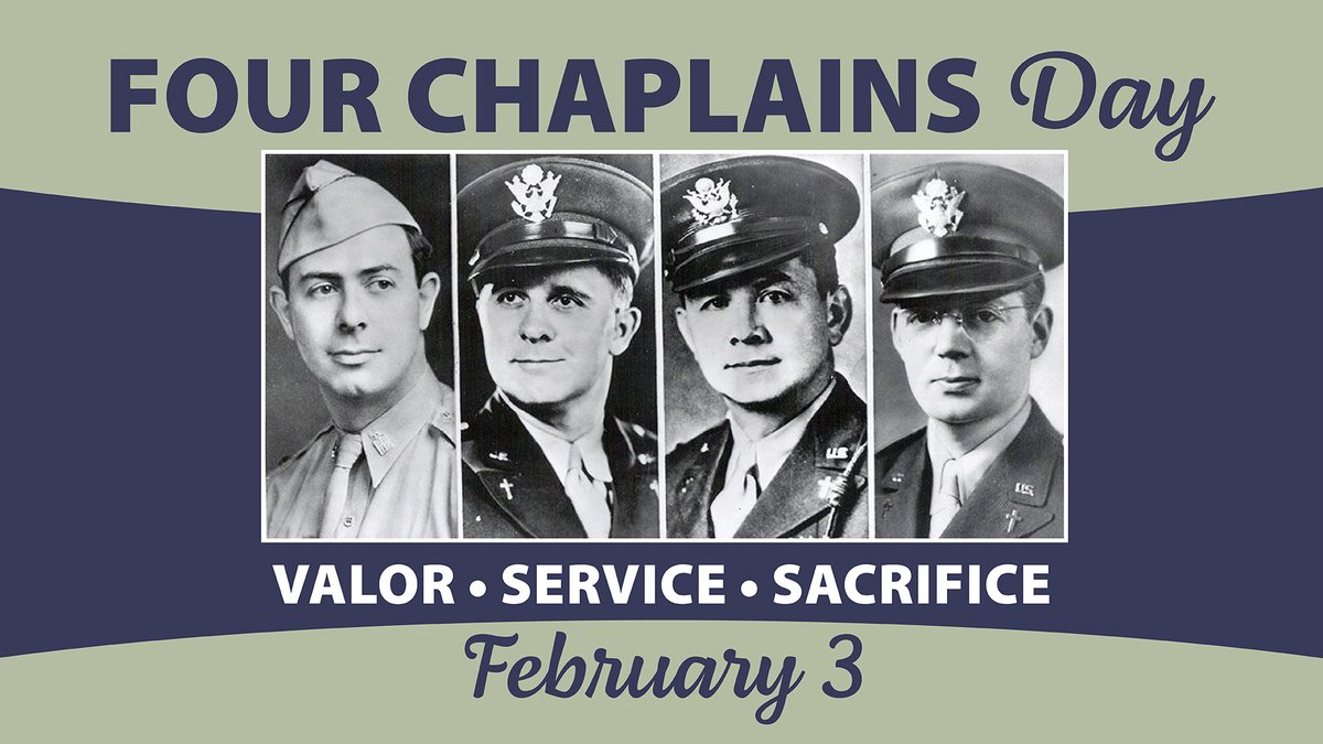 Today we recognize the heroic efforts of four WWII Chaplains, who helped save the civilian and military personnel on board the SS Dorchester before it sank on Feb 3, 1943. Chaplains Fox, Goode, Washington, and Poling: we salute you.