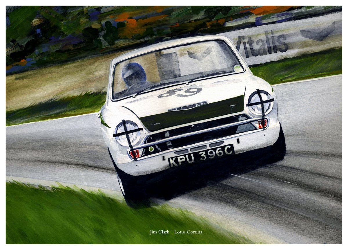 AutoTradition's tweet photo. Jim Clark , Lotus Cortina by Steve Jones. #BSCC #BritishSaloonCars #LotusCortina #JimClark #SuperfastScot https://t.co/IAbPb0myAf