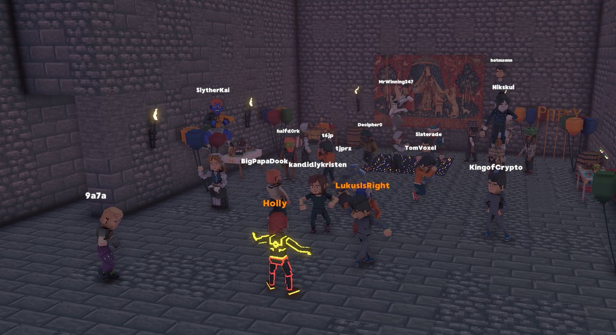 MaxiedotVox's tweet photo. Whole #Sandfam are in the #Sandhelm Hub Listening to fire info and dancing on tables. #TheSandbox is the place to be!! #VoxEdit #sandbox @HollyVoxels @LukusIsRight @gamedizzy @KiNG_0f_Crypto @halfd0rk https://t.co/0zR25ntDAM