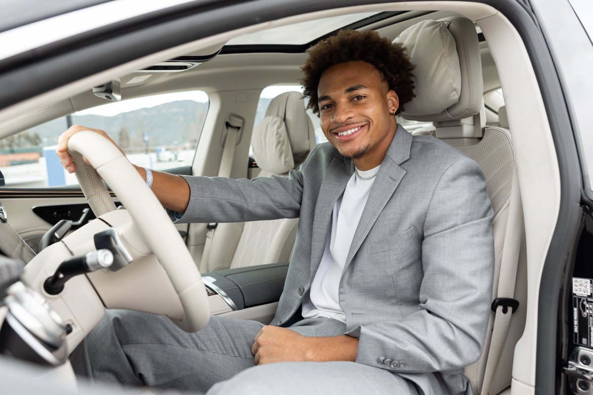 .<a href="/UCLAFootball/">UCLA Football</a>'s  Kam Brown knows how to use his hands, and he’s putting them to good use: on the steering wheel of the EQS from Mercedes-EQ. #EQS #MercedesAllStar