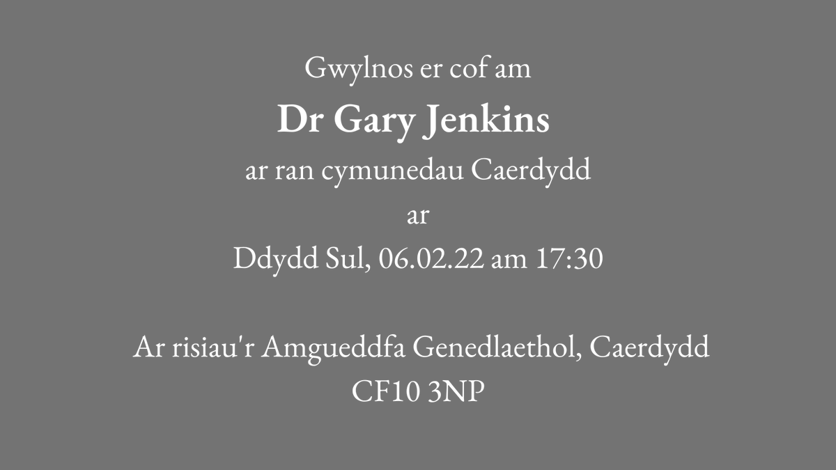 Yn dilyn diwedd yr achos, bydd gwylnos er cof am Dr Gary Jenkins ar Ddydd Sul am 17:30 ar risiau'r Amgueddfa Genedlaethol.