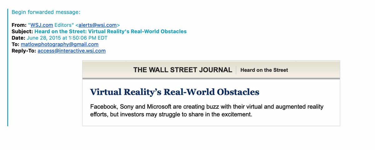 MiddleAdopter's tweet image. This @WSJ headline from 2015 seems like it can be re-run today.  I’m lookin’ at you @Meta 

#Metaverse #Meta