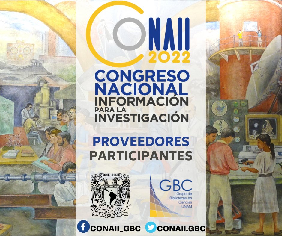 CONAII_GBC's tweet photo. Nos complace invitarles a visitar el sitio web del #CONAII2022 dedicado a los proveedores de servicios y/o productos de información que participarán en el congreso: https://t.co/VPiaouTo78
@ElsevierConnect @IOPlatinamerica @mhelatam #LSR_Libros @degruyter_lib https://t.co/uRN816PJOu