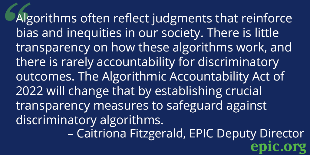 EPICprivacy's tweet photo. .@RonWyden has introduced the #AlgorithmicAccountabilityAct w/ @SenBooker & @RepYvetteClarke. The bill will bring critical transparency and accountability to discriminatory algorithms. @EPICprivacy is proud to support it.
More: https://t.co/4x4VijV3fK https://t.co/8RwH0imCz3