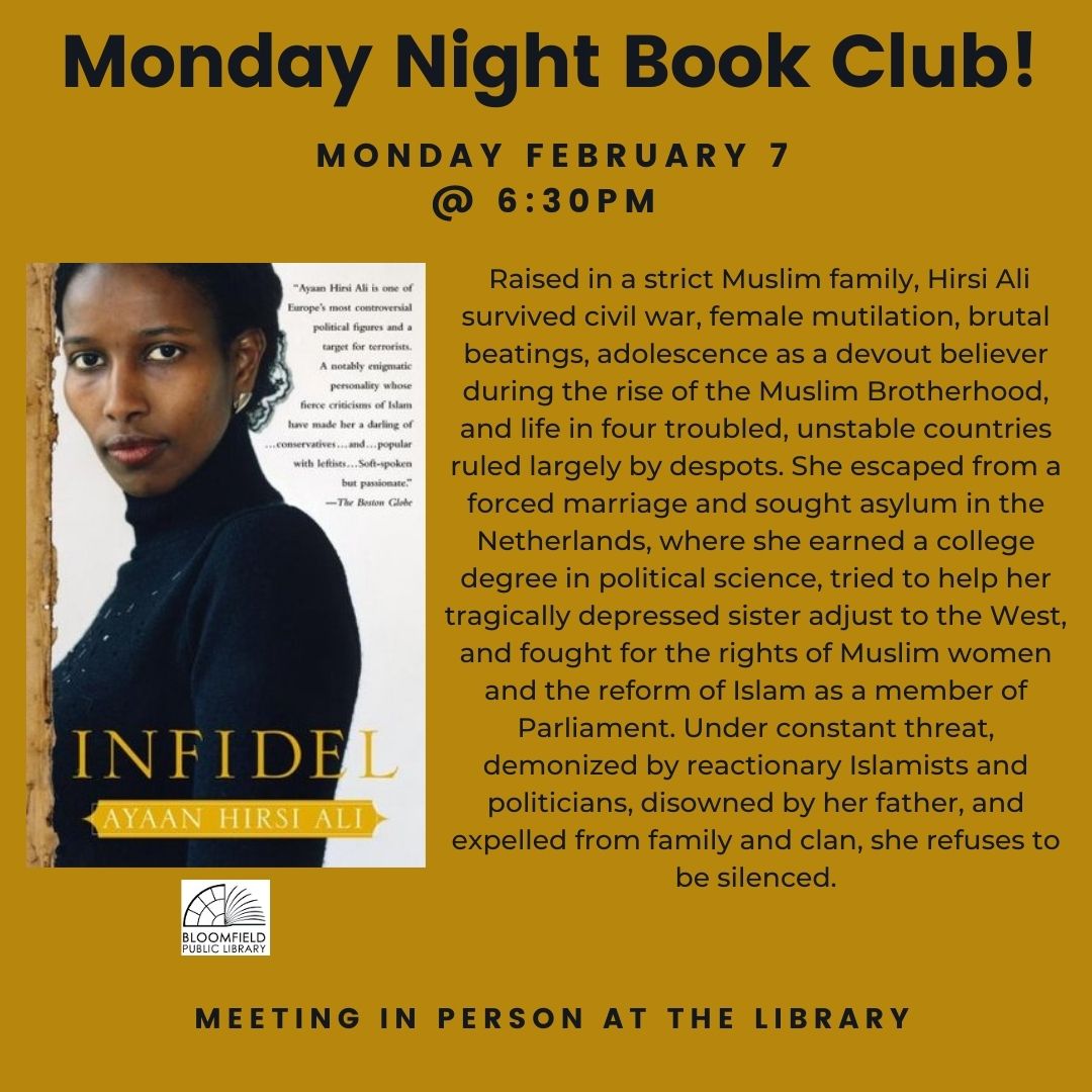 Reminder! Monday's book club will meet in person! Pick up a copy of the book at the adult circulation desk and join us at 6:30.
.
.
#bplnj #bloomfieldnj #bloomfieldlibrary #2022reads #bookclub