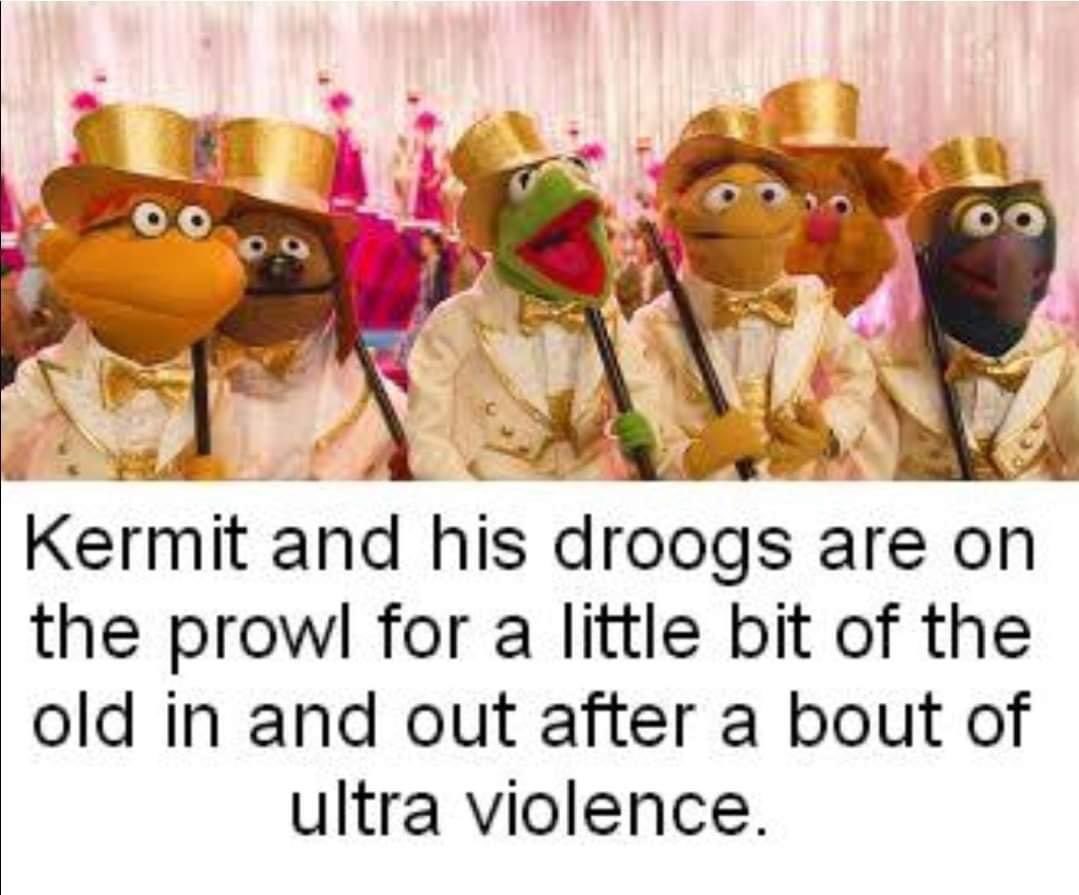 failed_save666's tweet image. Instead of singing in the rain, Kermit the frog sings it isn’t easy being green, as he assaults an old man